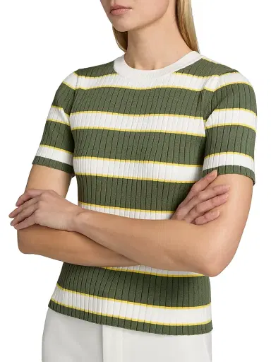 Elie Tahari Women's The Stevie Striped Rib-Knit Top - Dark Sage Stripe - Size XL | Thumbnail 6 Elie Tahari Women's The Stevie Striped Rib-Knit Top - Dark Sage Stripe - Size XL | Thumbnail 6