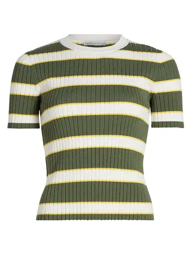 Elie Tahari Women's The Stevie Striped Rib-Knit Top - Dark Sage Stripe - Size XL | Thumbnail 1 Elie Tahari Women's The Stevie Striped Rib-Knit Top - Dark Sage Stripe - Size XL | Thumbnail 1