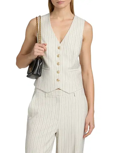 Elie Tahari Women's The Liliana Pinstriped Vest - Tan Black Pinstripe - Size 16 | Thumbnail 3 Elie Tahari Women's The Liliana Pinstriped Vest - Tan Black Pinstripe - Size 16 | Thumbnail 3