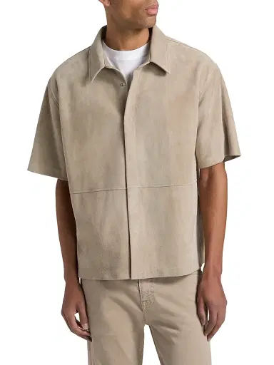 FRAME Men's Suede Button-Front Shirt - Dusty Beige | Thumbnail 3 FRAME Men's Suede Button-Front Shirt - Dusty Beige | Thumbnail 3
