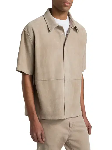 FRAME Men's Suede Button-Front Shirt - Dusty Beige | Thumbnail 4 FRAME Men's Suede Button-Front Shirt - Dusty Beige | Thumbnail 4