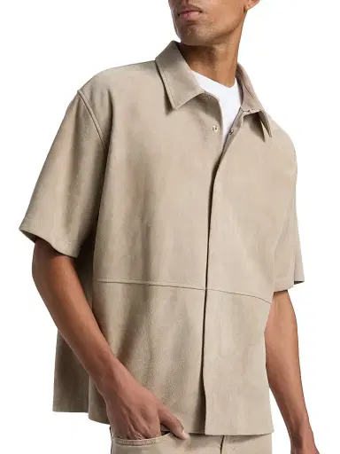 FRAME Men's Suede Button-Front Shirt - Dusty Beige | Thumbnail 6 FRAME Men's Suede Button-Front Shirt - Dusty Beige | Thumbnail 6