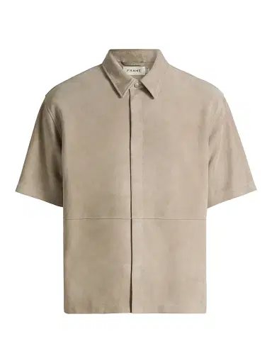 FRAME Men's Suede Button-Front Shirt - Dusty Beige | Thumbnail 1 FRAME Men's Suede Button-Front Shirt - Dusty Beige | Thumbnail 1