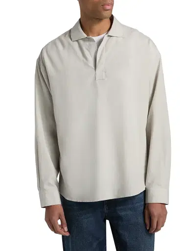 FRAME Men's Linen Long-Sleeve Polo Shirt - Dusty Beige | Thumbnail 3 FRAME Men's Linen Long-Sleeve Polo Shirt - Dusty Beige | Thumbnail 3