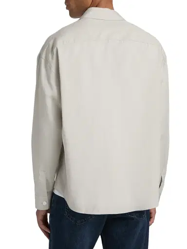 FRAME Men's Linen Long-Sleeve Polo Shirt - Dusty Beige | Thumbnail 5 FRAME Men's Linen Long-Sleeve Polo Shirt - Dusty Beige | Thumbnail 5