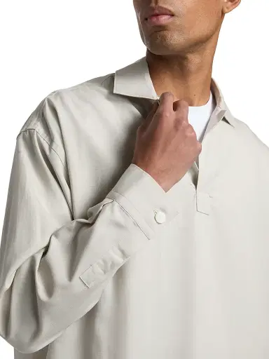 FRAME Men's Linen Long-Sleeve Polo Shirt - Dusty Beige | Thumbnail 6 FRAME Men's Linen Long-Sleeve Polo Shirt - Dusty Beige | Thumbnail 6
