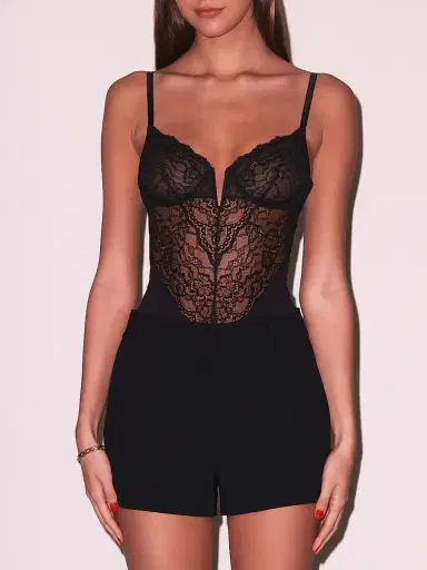 Fleur du Mal Women's Bianca Lace-Silk Bodysuit - Black - Size Large | Thumbnail 2 Fleur du Mal Women's Bianca Lace-Silk Bodysuit - Black - Size Large | Thumbnail 2