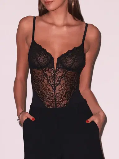 Fleur du Mal Women's Bianca Lace-Silk Bodysuit - Black - Size Large | Thumbnail 4 Fleur du Mal Women's Bianca Lace-Silk Bodysuit - Black - Size Large | Thumbnail 4