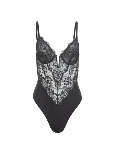 Fleur du Mal Women's Bianca Lace-Silk Bodysuit - Black - Size Large | Thumbnail 1 Fleur du Mal Women's Bianca Lace-Silk Bodysuit - Black - Size Large | Thumbnail 1