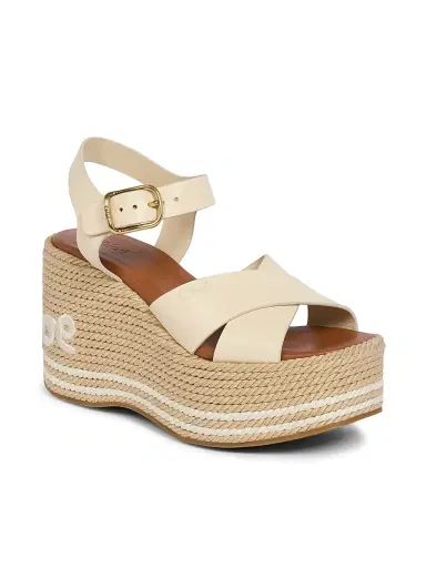 Chloé Women's Sand Leather Wedge-Heel Sandals - White Beige | Thumbnail 2 Chloé Women's Sand Leather Wedge-Heel Sandals - White Beige | Thumbnail 2