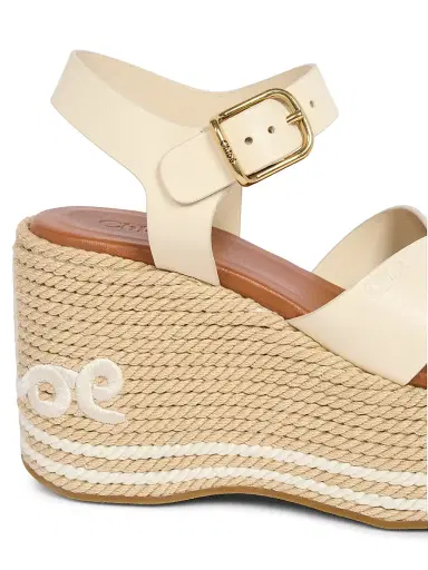 Chloé Women's Sand Leather Wedge-Heel Sandals - White Beige | Thumbnail 5 Chloé Women's Sand Leather Wedge-Heel Sandals - White Beige | Thumbnail 5