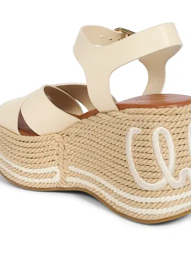 Chloé Women's Sand Leather Wedge-Heel Sandals - White Beige | Thumbnail 6 Chloé Women's Sand Leather Wedge-Heel Sandals - White Beige | Thumbnail 6