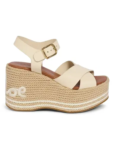 Chloé Women's Sand Leather Wedge-Heel Sandals - White Beige | Thumbnail 1 Chloé Women's Sand Leather Wedge-Heel Sandals - White Beige | Thumbnail 1