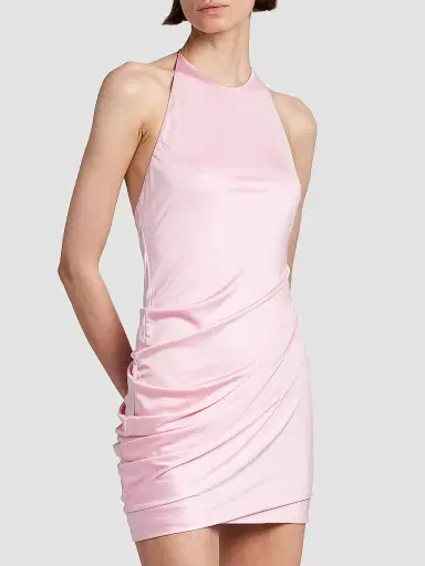 Versace Women's La Vacanza Draped Jersey Chain Halter Minidress - Pastel Pink | Thumbnail 4 Versace Women's La Vacanza Draped Jersey Chain Halter Minidress - Pastel Pink | Thumbnail 4