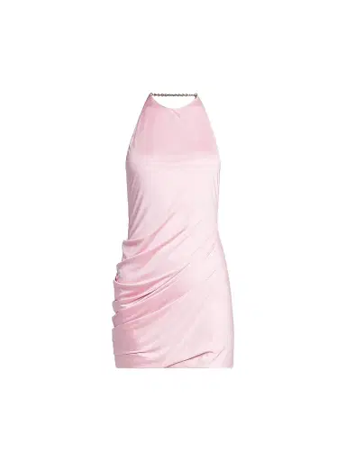 Versace Women's La Vacanza Draped Jersey Chain Halter Minidress - Pastel Pink | Thumbnail 1 Versace Women's La Vacanza Draped Jersey Chain Halter Minidress - Pastel Pink | Thumbnail 1