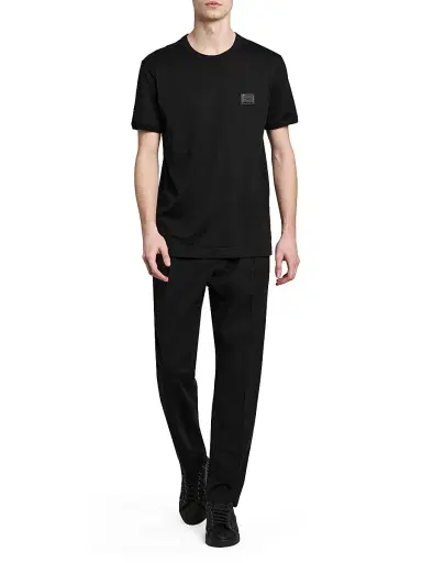 Dolce & Gabbana Men's Logo Patch Cotton T-Shirt - Nero | Thumbnail 2 Dolce & Gabbana Men's Logo Patch Cotton T-Shirt - Nero | Thumbnail 2