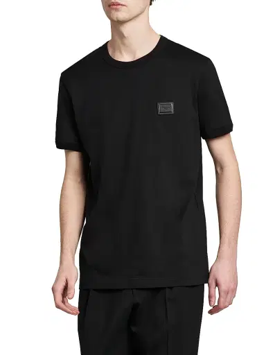 Dolce & Gabbana Men's Logo Patch Cotton T-Shirt - Nero | Thumbnail 3 Dolce & Gabbana Men's Logo Patch Cotton T-Shirt - Nero | Thumbnail 3