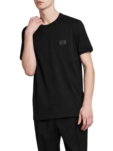 Dolce & Gabbana Men's Logo Patch Cotton T-Shirt - Nero | Thumbnail 4 Dolce & Gabbana Men's Logo Patch Cotton T-Shirt - Nero | Thumbnail 4