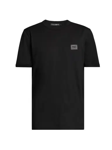 Dolce & Gabbana Men's Logo Patch Cotton T-Shirt - Nero | Thumbnail 1 Dolce & Gabbana Men's Logo Patch Cotton T-Shirt - Nero | Thumbnail 1