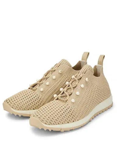 Jimmy Choo Women's Veles Crochet Knit Pearl Embellished Low-Top Sneakers - Light Soft Gold | Thumbnail 2 Jimmy Choo Women's Veles Crochet Knit Pearl Embellished Low-Top Sneakers - Light Soft Gold | Thumbnail 2