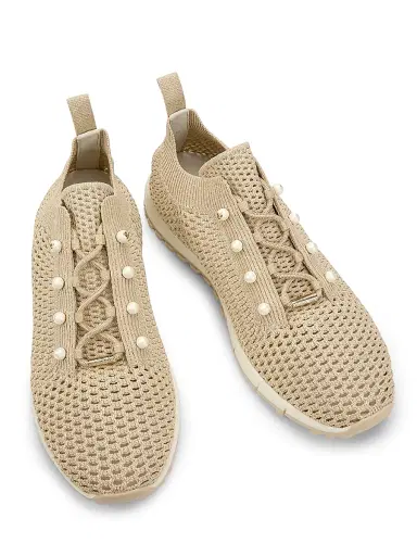 Jimmy Choo Women's Veles Crochet Knit Pearl Embellished Low-Top Sneakers - Light Soft Gold | Thumbnail 4 Jimmy Choo Women's Veles Crochet Knit Pearl Embellished Low-Top Sneakers - Light Soft Gold | Thumbnail 4