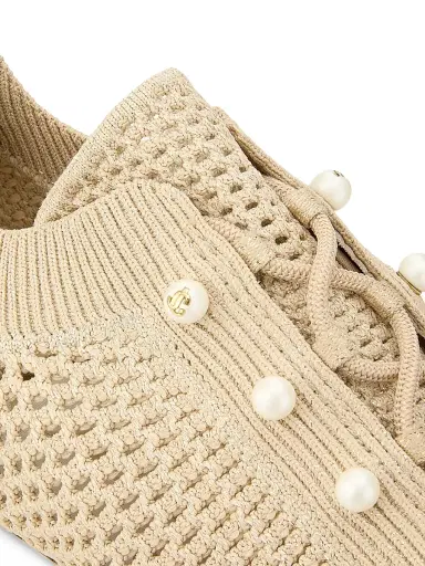 Jimmy Choo Women's Veles Crochet Knit Pearl Embellished Low-Top Sneakers - Light Soft Gold | Thumbnail 7 Jimmy Choo Women's Veles Crochet Knit Pearl Embellished Low-Top Sneakers - Light Soft Gold | Thumbnail 7