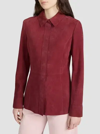Frame Women's The Suede Button-Front Shirt - Garnet - Size Large | Thumbnail 5 Frame Women's The Suede Button-Front Shirt - Garnet - Size Large | Thumbnail 5
