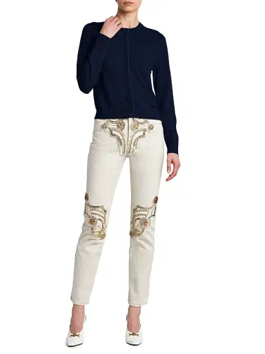 Versace Women's La Vacanza Classic Wool Cardigan - Navy | Thumbnail 2 Versace Women's La Vacanza Classic Wool Cardigan - Navy | Thumbnail 2