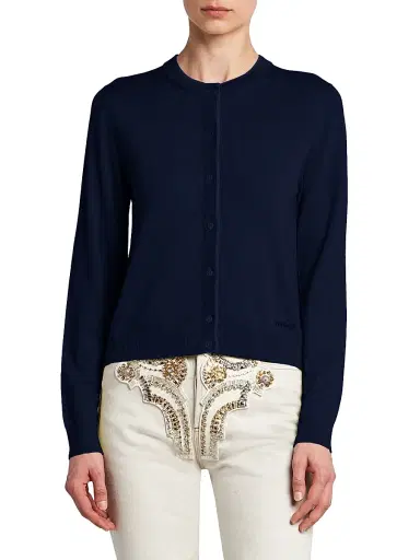 Versace Women's La Vacanza Classic Wool Cardigan - Navy | Thumbnail 3 Versace Women's La Vacanza Classic Wool Cardigan - Navy | Thumbnail 3