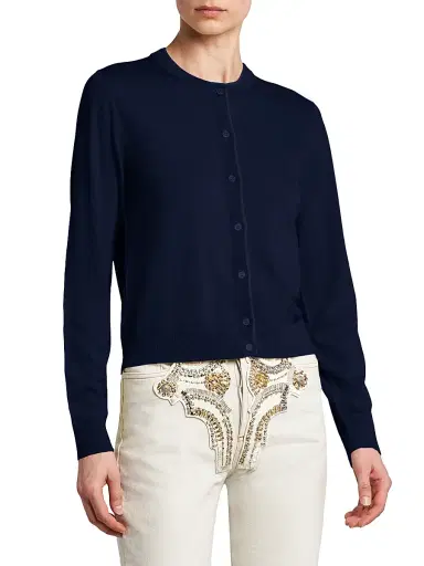 Versace Women's La Vacanza Classic Wool Cardigan - Navy | Thumbnail 4 Versace Women's La Vacanza Classic Wool Cardigan - Navy | Thumbnail 4