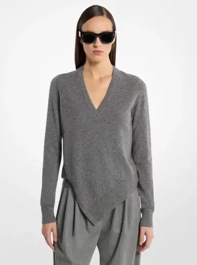 Michael Kors Collection Cashmere V-Neck Asymmetric Sweater | Thumbnail 2 Michael Kors Collection Cashmere V-Neck Asymmetric Sweater | Thumbnail 2
