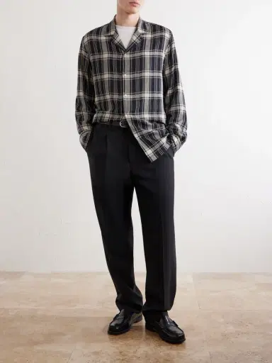 OFFICINE GÉNÉRALE Eren Camp-Collar Checked Cotton-Blend Shirt - Men | Thumbnail 2 OFFICINE GÉNÉRALE Eren Camp-Collar Checked Cotton-Blend Shirt - Men | Thumbnail 2