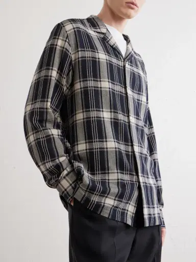 OFFICINE GÉNÉRALE Eren Camp-Collar Checked Cotton-Blend Shirt - Men | Thumbnail 3 OFFICINE GÉNÉRALE Eren Camp-Collar Checked Cotton-Blend Shirt - Men | Thumbnail 3