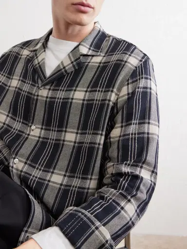 OFFICINE GÉNÉRALE Eren Camp-Collar Checked Cotton-Blend Shirt - Men | Thumbnail 5 OFFICINE GÉNÉRALE Eren Camp-Collar Checked Cotton-Blend Shirt - Men | Thumbnail 5