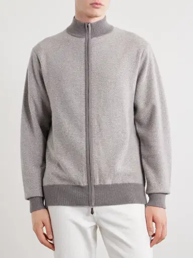 N.Peal Birdseye Textured Organic Cashmere Zip-Up Cardigan - Men | Thumbnail 3 N.Peal Birdseye Textured Organic Cashmere Zip-Up Cardigan - Men | Thumbnail 3