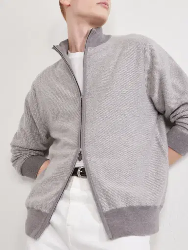 N.Peal Birdseye Textured Organic Cashmere Zip-Up Cardigan - Men | Thumbnail 5 N.Peal Birdseye Textured Organic Cashmere Zip-Up Cardigan - Men | Thumbnail 5
