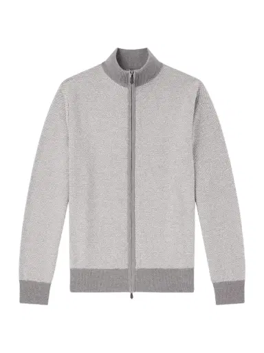 N.Peal Birdseye Textured Organic Cashmere Zip-Up Cardigan - Men | Thumbnail 1 N.Peal Birdseye Textured Organic Cashmere Zip-Up Cardigan - Men | Thumbnail 1