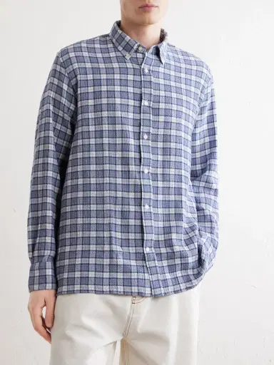 OFFICINE GÉNÉRALE Arsene Checked Cotton-Blend Shirt - Men | Thumbnail 3 OFFICINE GÉNÉRALE Arsene Checked Cotton-Blend Shirt - Men | Thumbnail 3