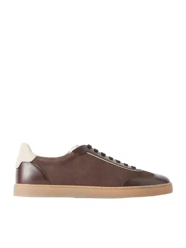 Brunello Cucinelli Coda Di Rondine Leather-Trimmed Waxed-Suede Sneakers - Men | Thumbnail 1 Brunello Cucinelli Coda Di Rondine Leather-Trimmed Waxed-Suede Sneakers - Men | Thumbnail 1
