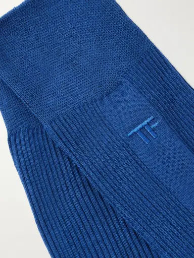 Tom Ford Logo-Embroidered Ribbed Cotton Socks - Men | Thumbnail 2 Tom Ford Logo-Embroidered Ribbed Cotton Socks - Men | Thumbnail 2