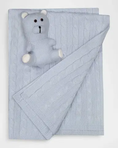 Sofia Cashmere Pure Cashmere Cable Baby Blanket and Teddy Bear Set | Thumbnail 2 Sofia Cashmere Pure Cashmere Cable Baby Blanket and Teddy Bear Set | Thumbnail 2