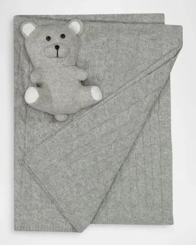 Sofia Cashmere Pure Cashmere Cable Baby Blanket and Teddy Bear Set | Thumbnail 3 Sofia Cashmere Pure Cashmere Cable Baby Blanket and Teddy Bear Set | Thumbnail 3