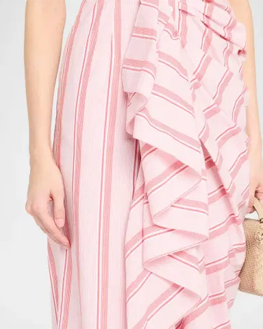Rosie Assoulin Gathered Ruffle Striped Cotton Midi Shirtdress | Thumbnail 4 Rosie Assoulin Gathered Ruffle Striped Cotton Midi Shirtdress | Thumbnail 4