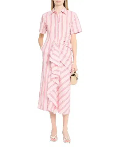 Rosie Assoulin Gathered Ruffle Striped Cotton Midi Shirtdress | Thumbnail 1 Rosie Assoulin Gathered Ruffle Striped Cotton Midi Shirtdress | Thumbnail 1