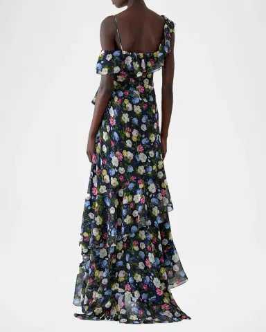 Carolina Herrera Floral-Print Silk Chiffon Asymmetric Ruffle Gown | Thumbnail 3 Carolina Herrera Floral-Print Silk Chiffon Asymmetric Ruffle Gown | Thumbnail 3