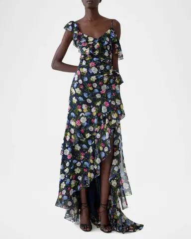 Carolina Herrera Floral-Print Silk Chiffon Asymmetric Ruffle Gown | Thumbnail 4 Carolina Herrera Floral-Print Silk Chiffon Asymmetric Ruffle Gown | Thumbnail 4