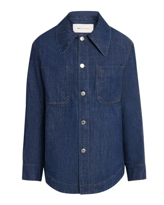 Men 's Embossed Ami De Coeur Denim Overshirt Men 's Embossed Ami De Coeur Denim Overshirt