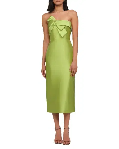 THEIA Aliana Strapless Bow-Front Mikado Midi Dress | Thumbnail 1 THEIA Aliana Strapless Bow-Front Mikado Midi Dress | Thumbnail 1