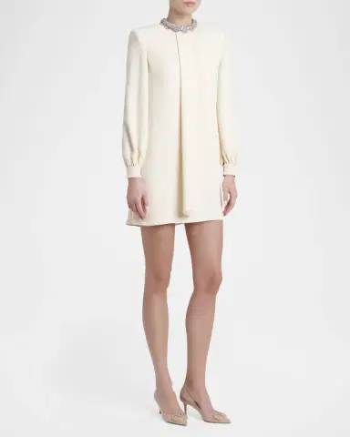 Valentino Garavani Embroidered Collar Draped Silk Mini Dress | Thumbnail 3 Valentino Garavani Embroidered Collar Draped Silk Mini Dress | Thumbnail 3