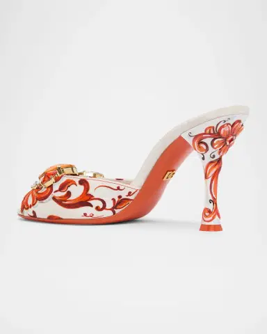 Dolce & Gabbana 85mm Maiolica Canvas Peep-Toe Slide Sandals | Thumbnail 3 Dolce & Gabbana 85mm Maiolica Canvas Peep-Toe Slide Sandals | Thumbnail 3